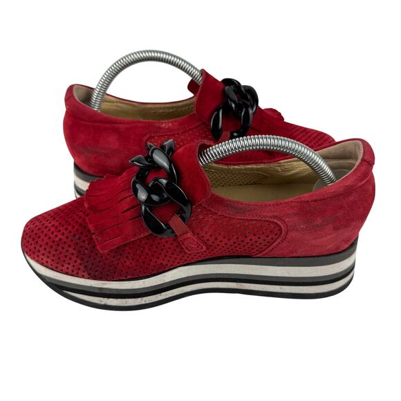Softwaves Cadie Women’s 36.5 Red Suede Wedge Sneakers Fringe Chain Arch Support - Picture 7 of 15